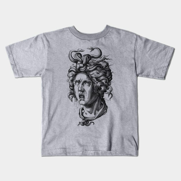 Old Vintage Medusa Greek Mythology Illustration Kids T-Shirt by AltrusianGrace